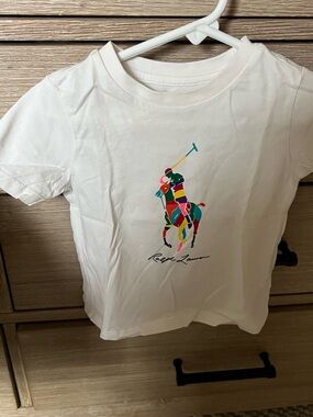 Ralph Lauren White Tee with Multicolor Polo Player Graphic